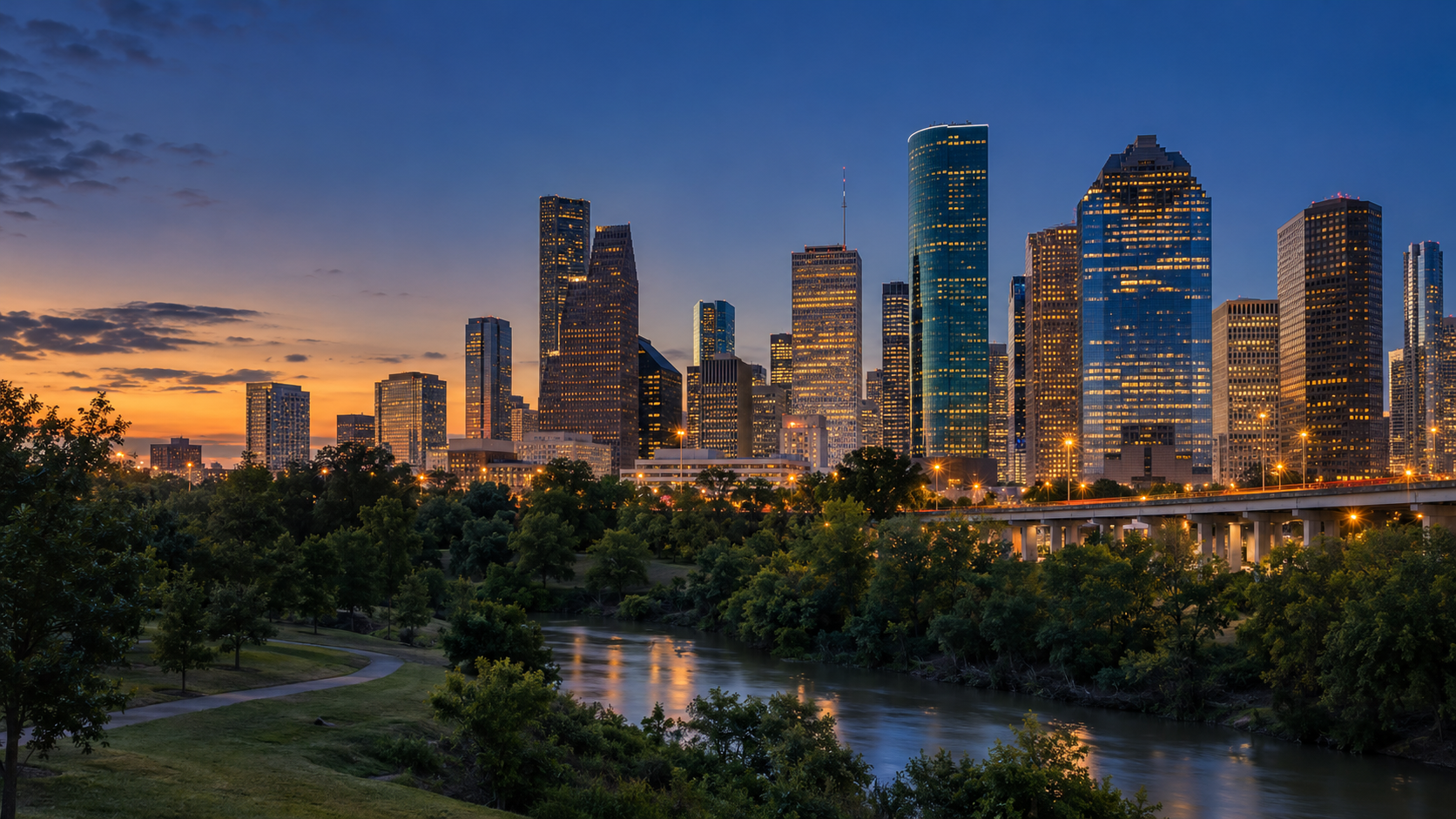 Houston skyline at dusk — design concept